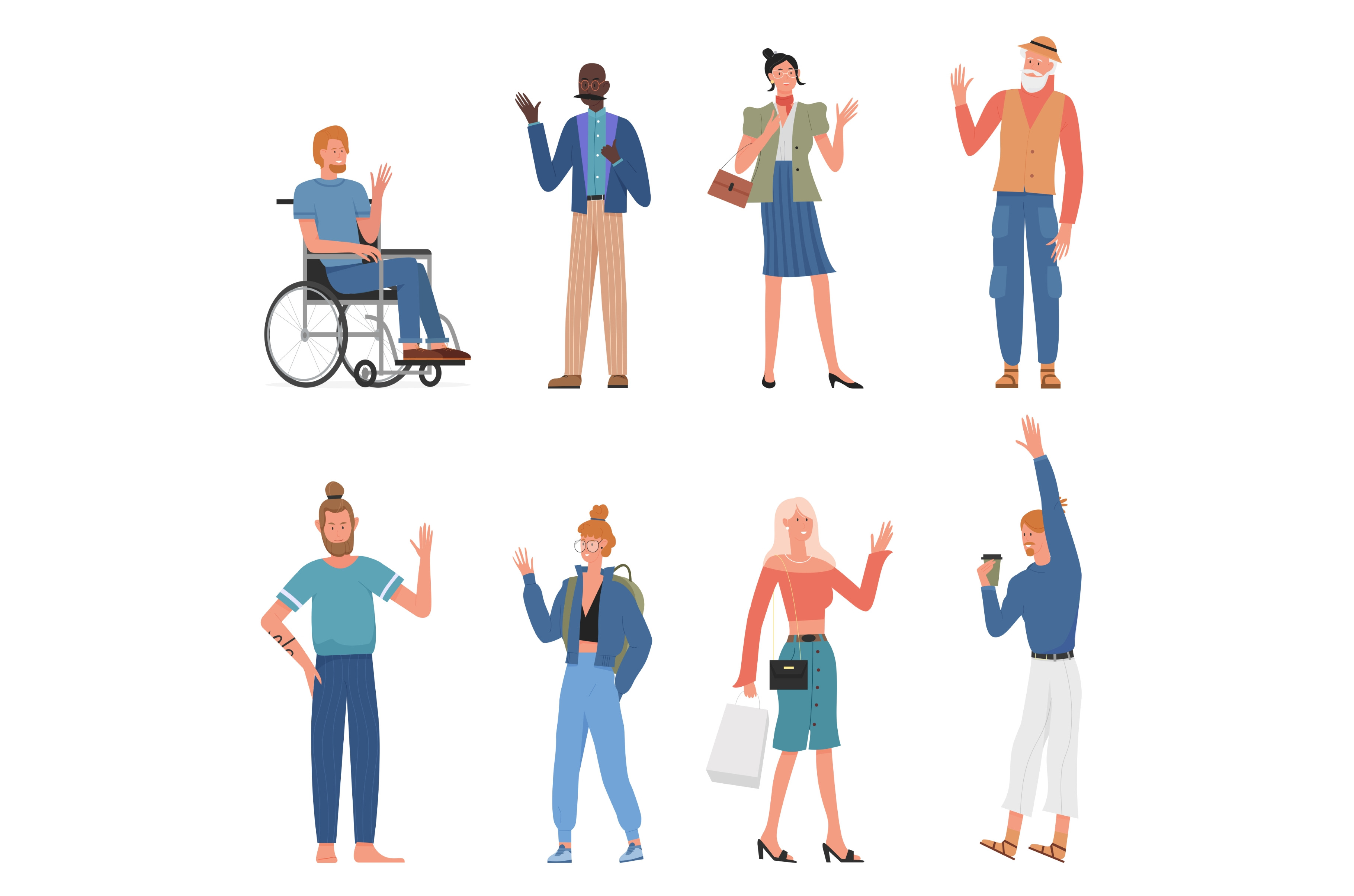 People in greeting gesture set, an Education Illustration by Flashvector