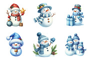 Watercolor Christmas Snowman Clipart, an Illustration by SinaCreation (Thumbnail 3 of 7)