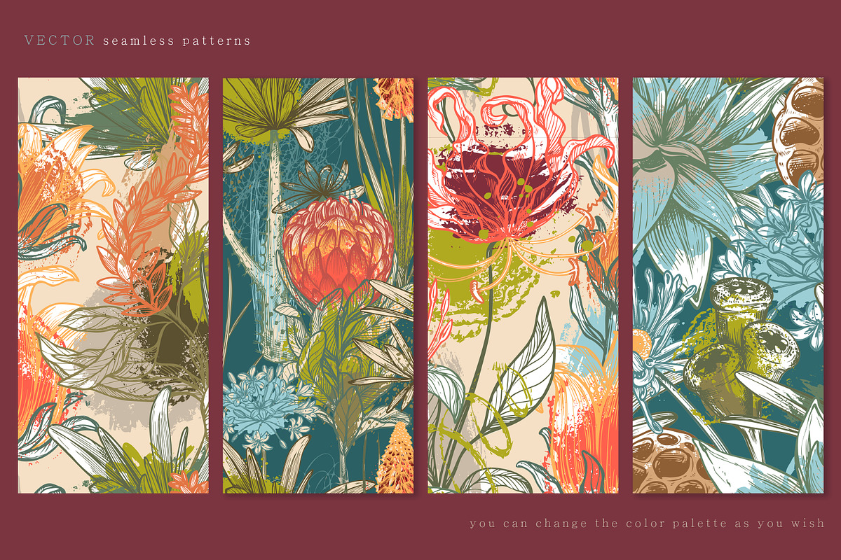 African flowers vector collection, a Pattern Graphic by Molly art
