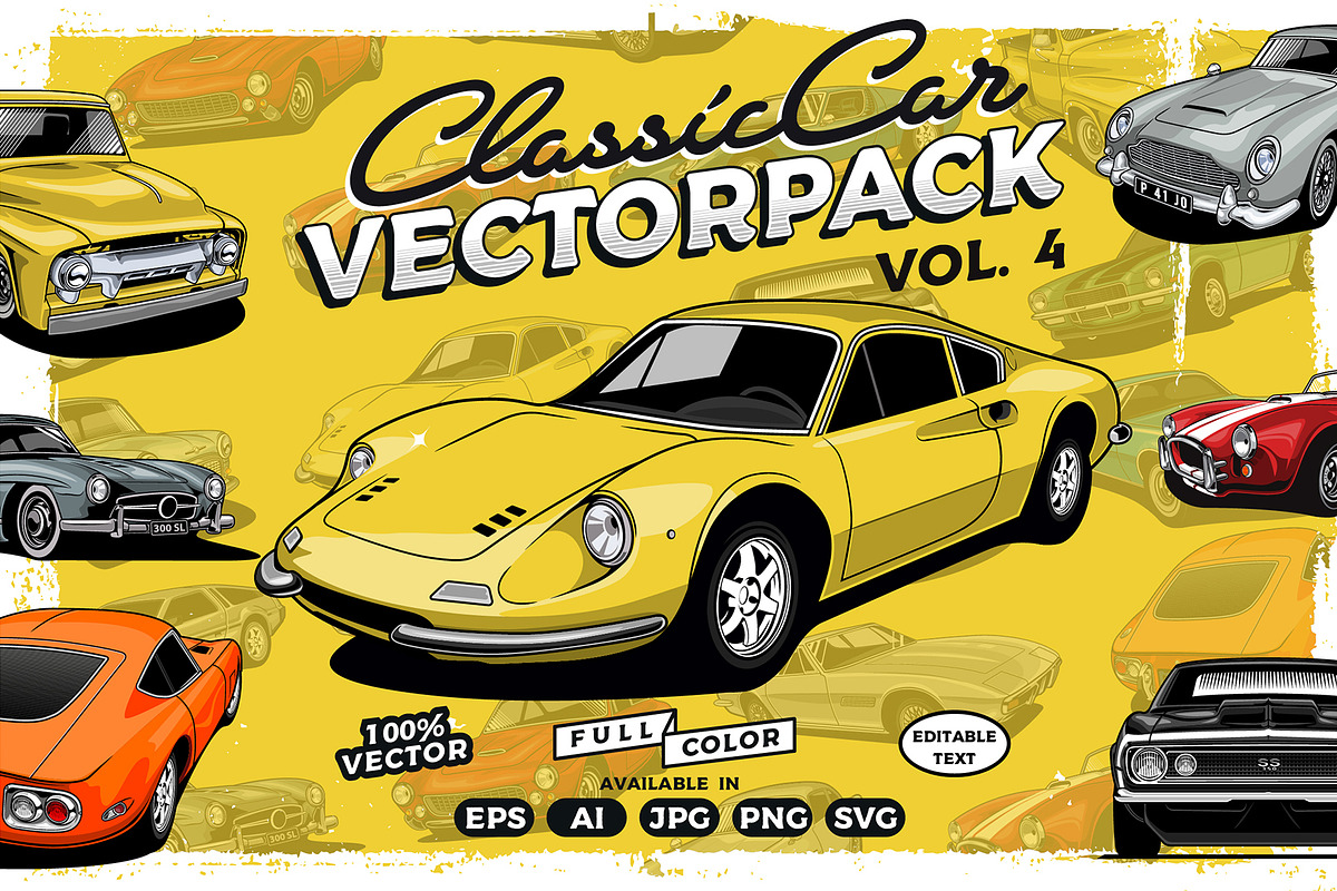 Classic Car Vector Pack vol 4, a Transportation Illustration by The BolzStudio (Photo 1 of 8)