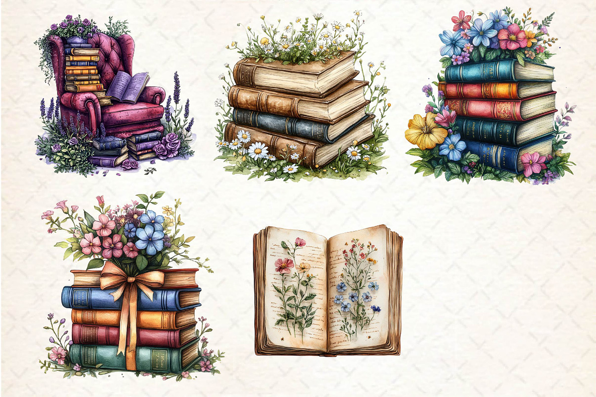 Pretty Books with Flowers Clipart, an Illustration by Dream Creation (Photo 6 of 6)