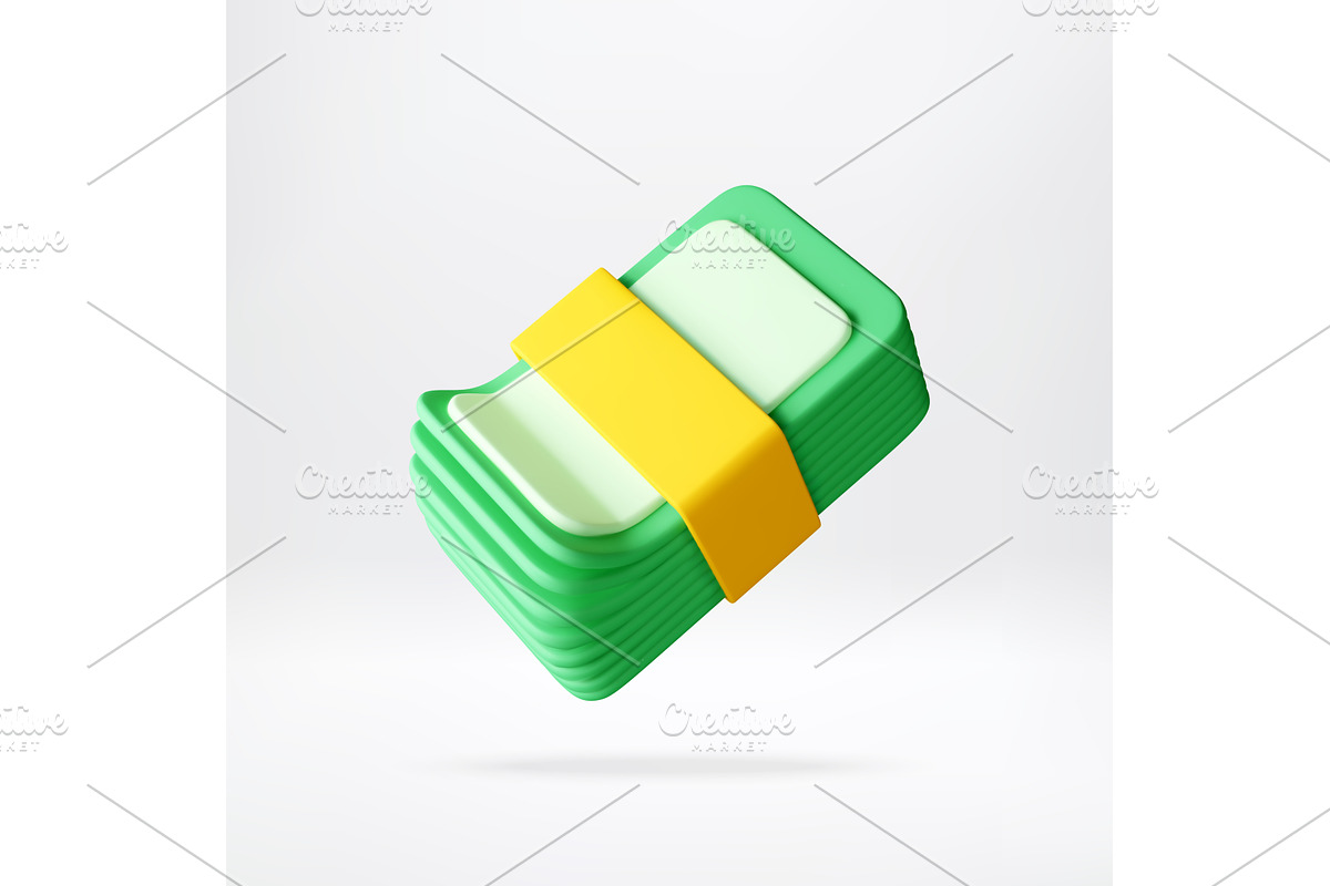 3d Stack of green paper bills with a, a Finance Illustration by Abscent