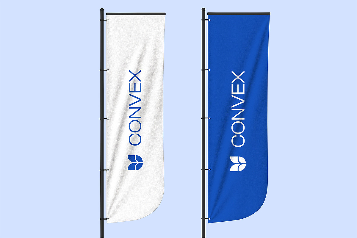 Standing Convex Flag Mockup, an Advertising Mockup by PixelWink (Photo 1 of 3)