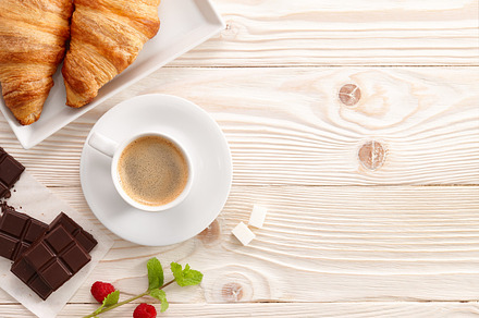 Espresso coffee with croissants and jam stock photo containing coffee and, a Food & Drink Photo by Foodie's Shop