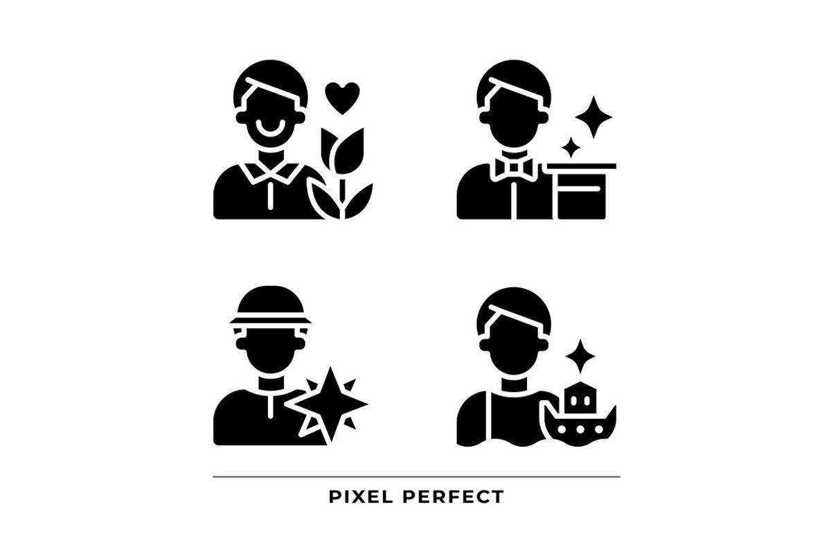 Male archetypes black glyph icons, an Icon by IMG Visuals