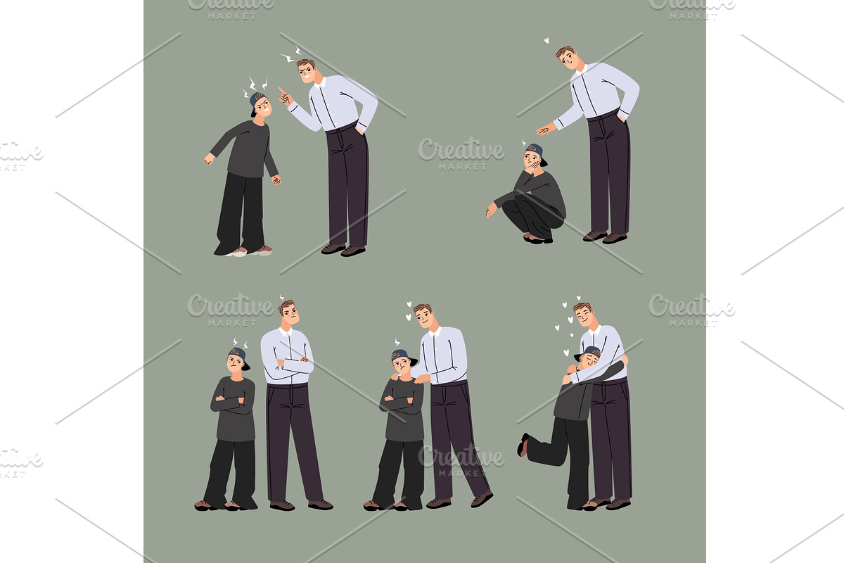 Stages of resolving conflict between, a Person Illustration by Stock-Smart-Start