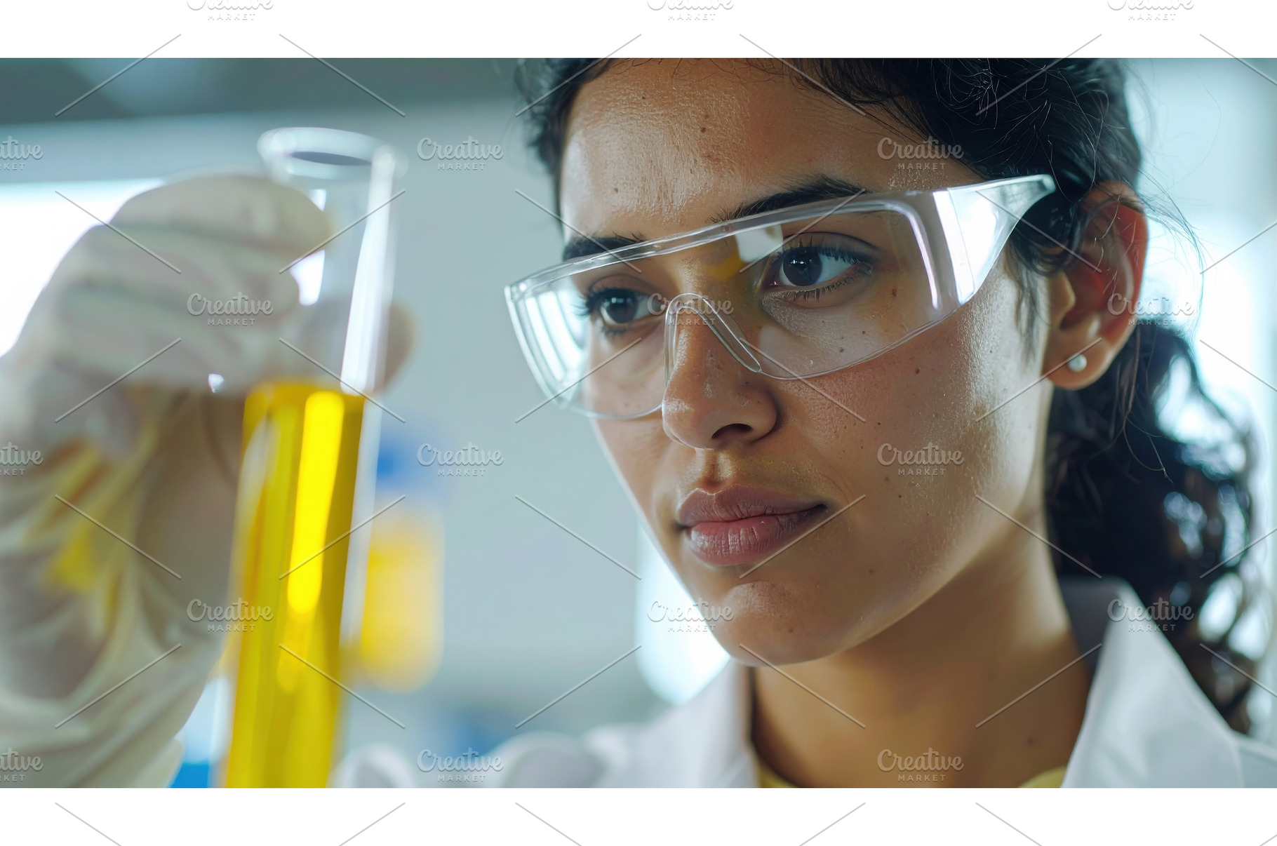 Scientist examining yellow liquid in, a Technology Photo by Igor Tichonow