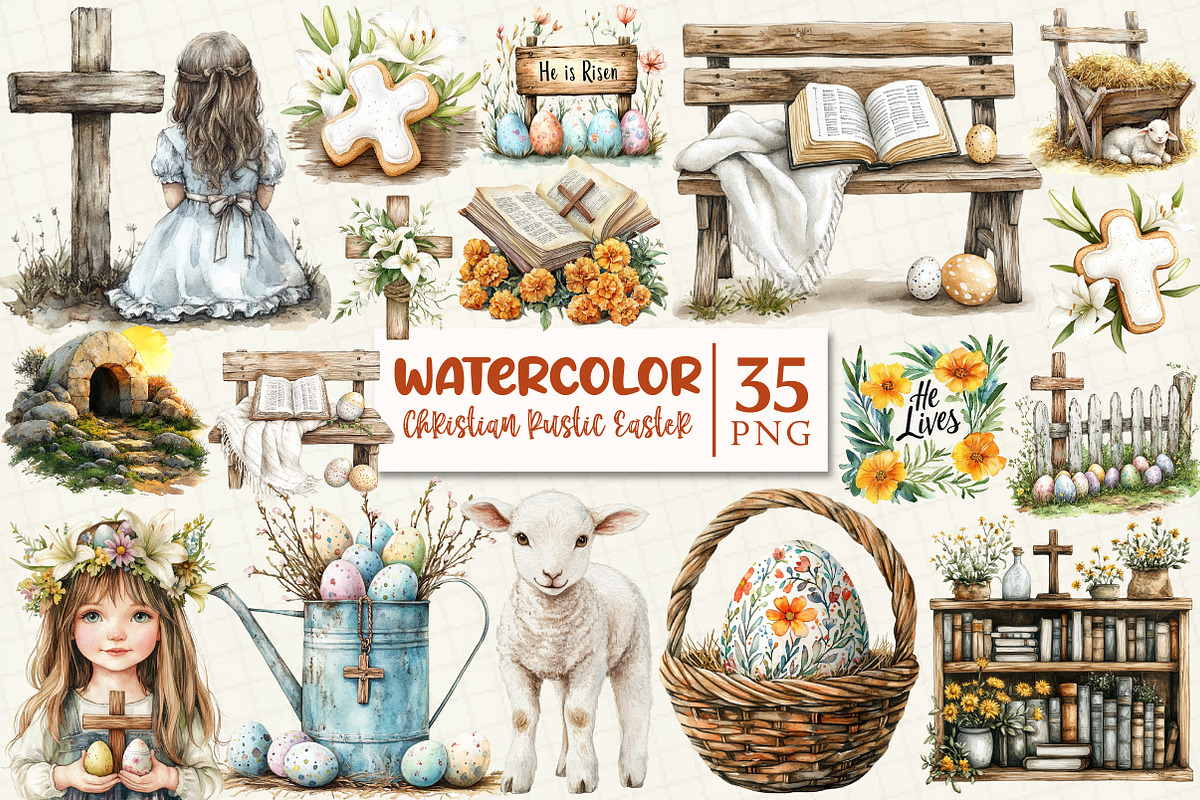 Christian Rustic Easter Clipart, a Work Illustration by OK Design (Photo 1 of 4)