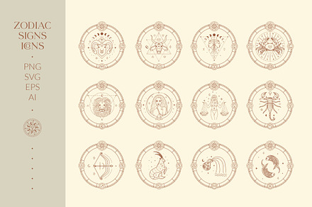 Zodiac Signs Icons. Horoscope Logos, an Outline Icon by Olya Creative