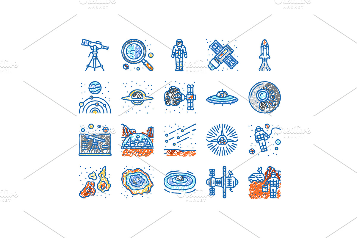 space exploration planet icons hand, an Object Illustration by pikepicture