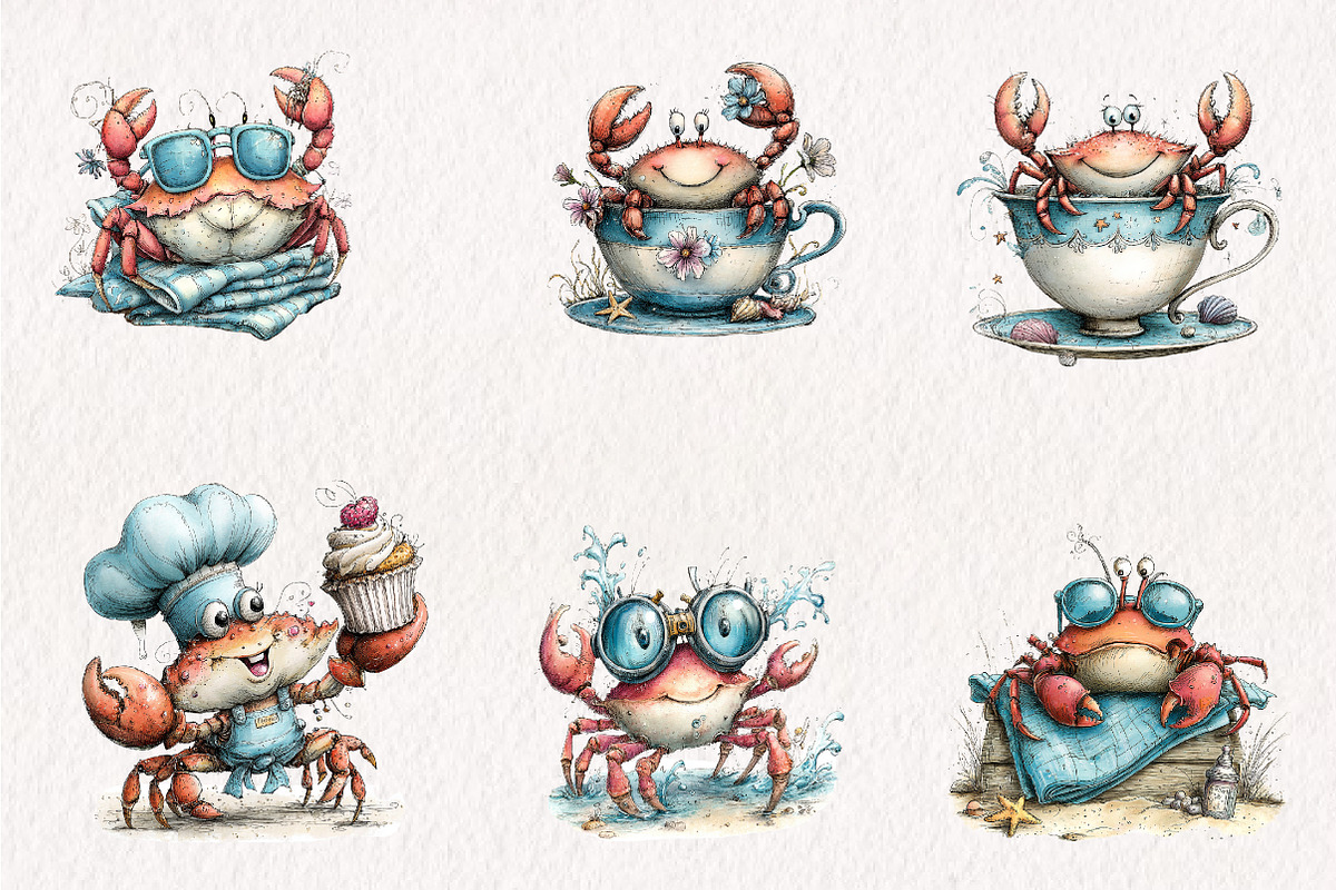 Whimsical Quirky Crab Clipart, an Animal Illustration by CreationArt (Photo 2 of 7)