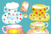 Watercolor Teacups, an Illustration by Sandra Jones Art (Thumbnail 2 of 2)