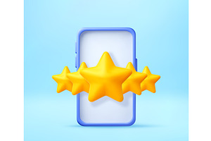 3D Smartphone with five yellow stars, a Technology Illustration by Abscent