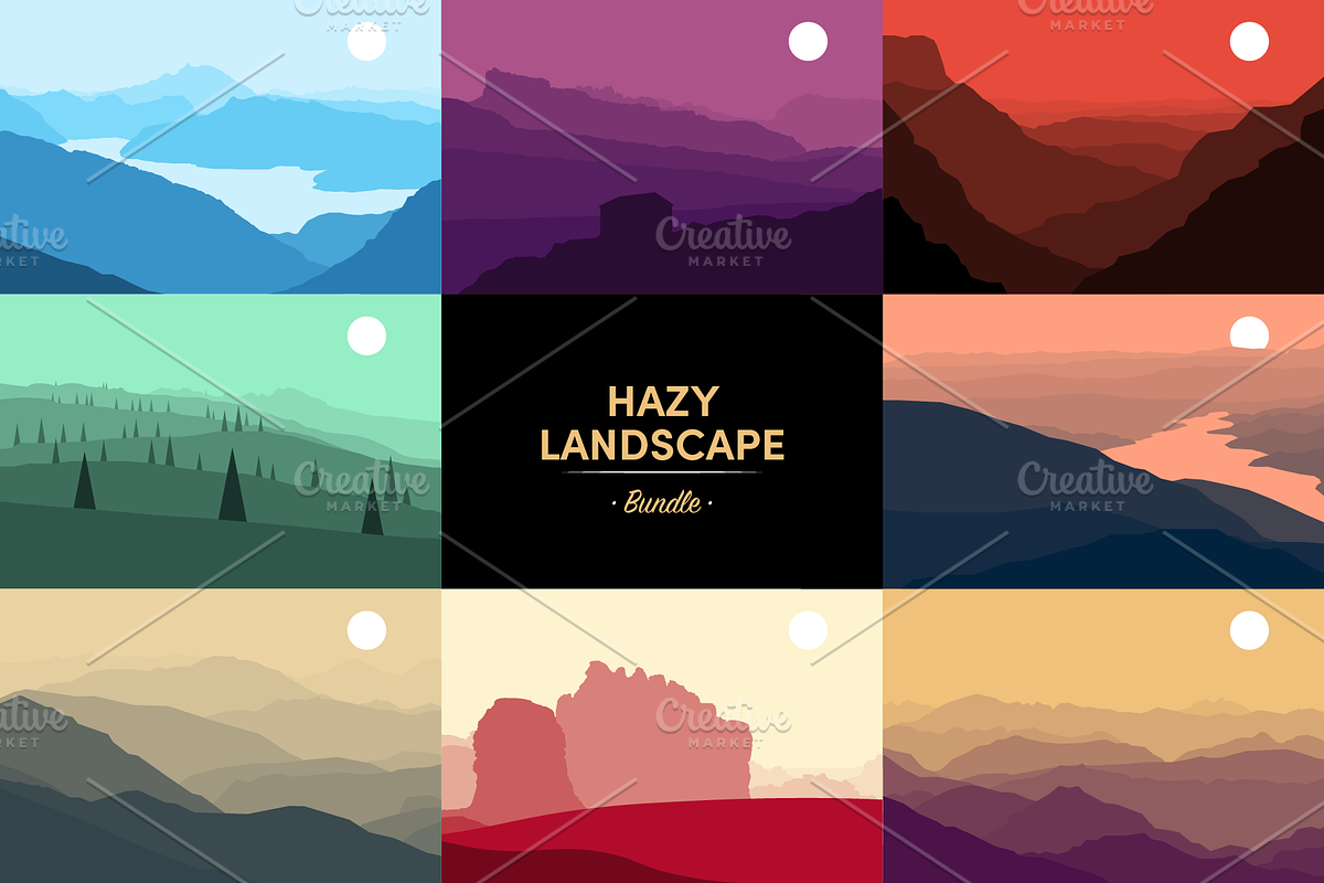 Vector Hazy Landscapes Bundle, an Illustration by BenDesigner (Photo 1 of 9)