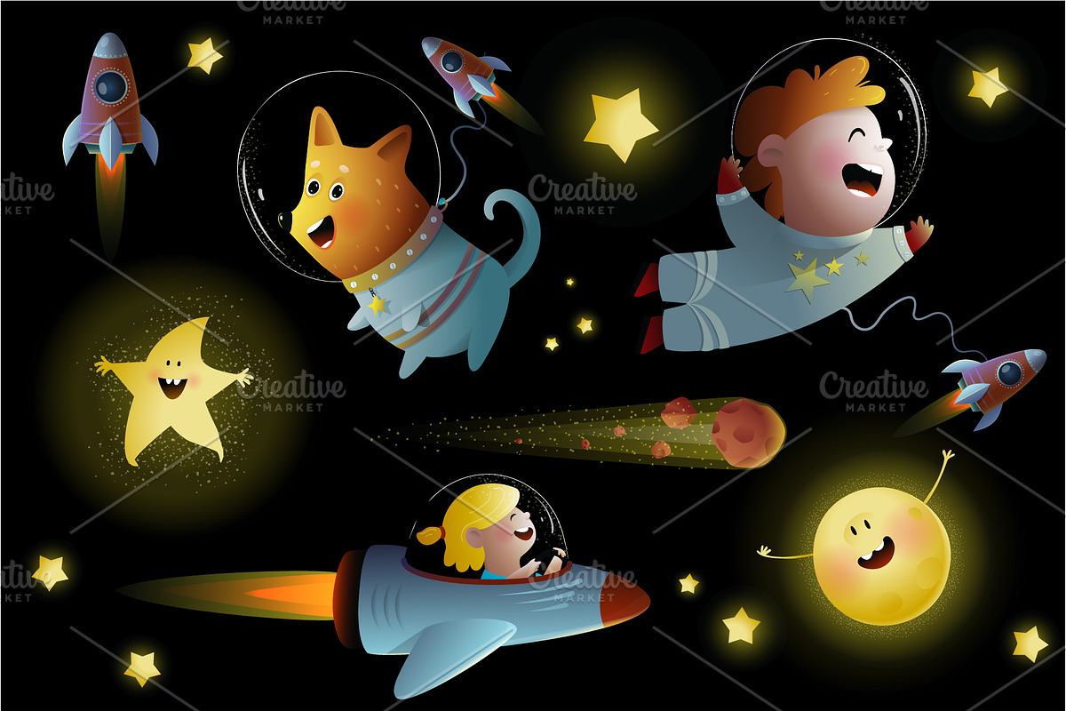 Space Kids Astronaut Dream Bundle, an Animal Illustration by Popmarleo Shop (Photo 9 of 19)