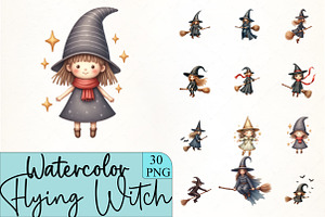 Flying Witch Clipart, an Illustration by CrexoraLab