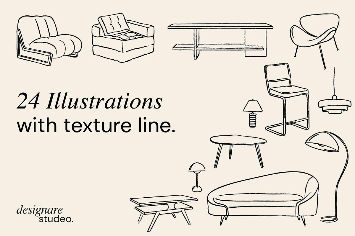 Retro Furniture Illustrations, a Decorative Illustration by ginni illustrations (Photo 2 of 5)