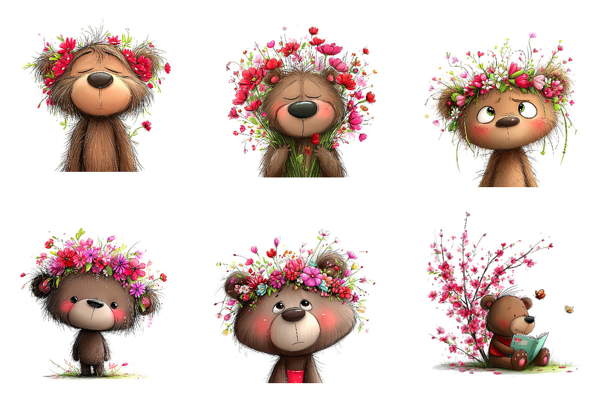 Whimsical Spring Teddy Bear Clipart, an Illustration by CreationArt (Photo 7 of 7)