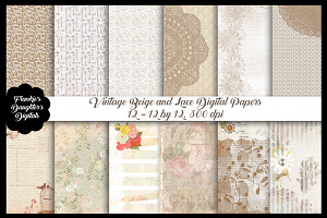 Vintage Beige & Lace Digital Papers