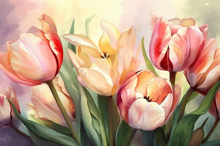 Beautiful floral set with watercolor spring tulip flowers. Spring concept. Gene, a Photo by José Manuel Gelpi