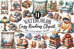 Cozy Reading Clipart, an Illustration by Designking