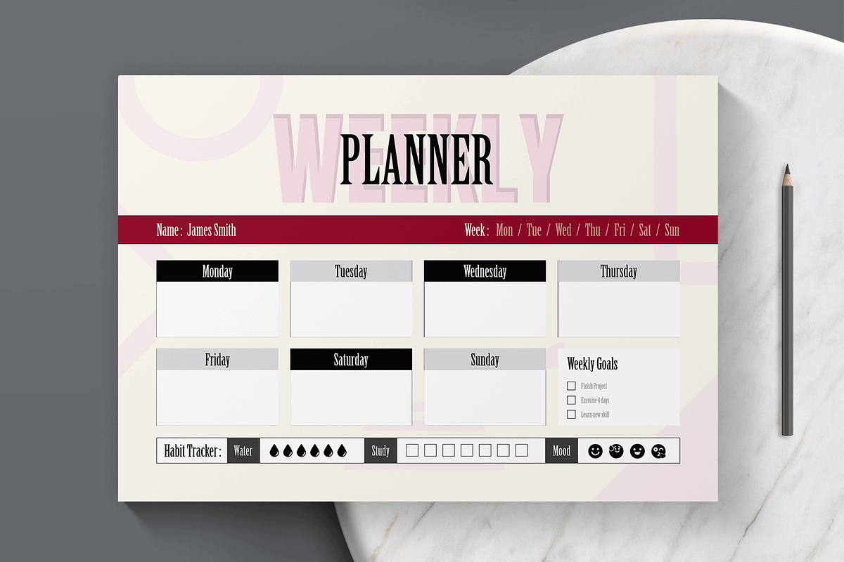 Weekly Planner Printable Template, a Stationery Template by MightyDesign (Photo 3 of 6)