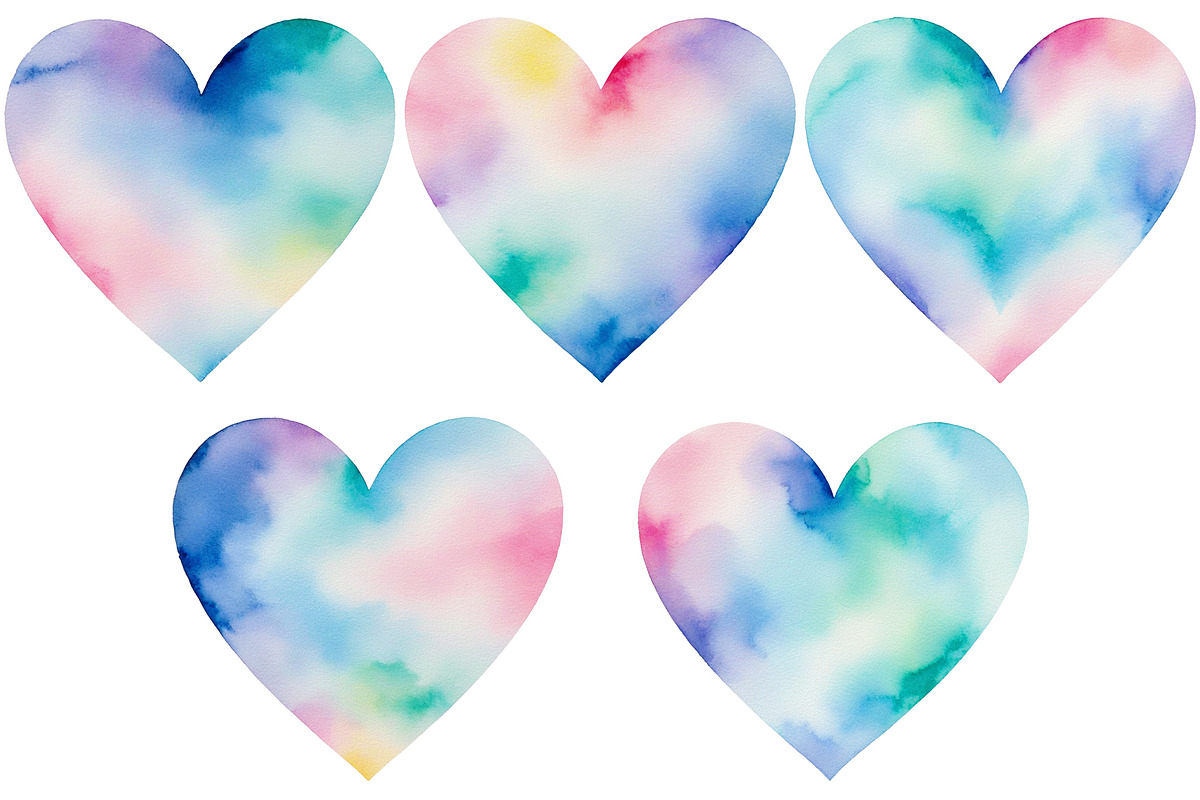 Multicolor Watercolor Hearts, an Object Graphic by Julie Campbell (Photo 3 of 4)