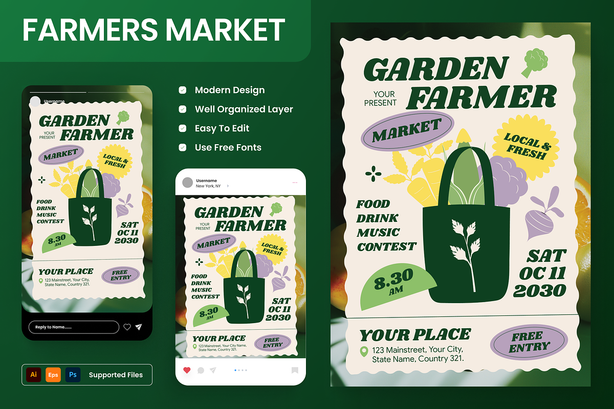 Garden Farmers Market Flyer Set, a Flyer Template by Annora Studio (Photo 1 of 6)