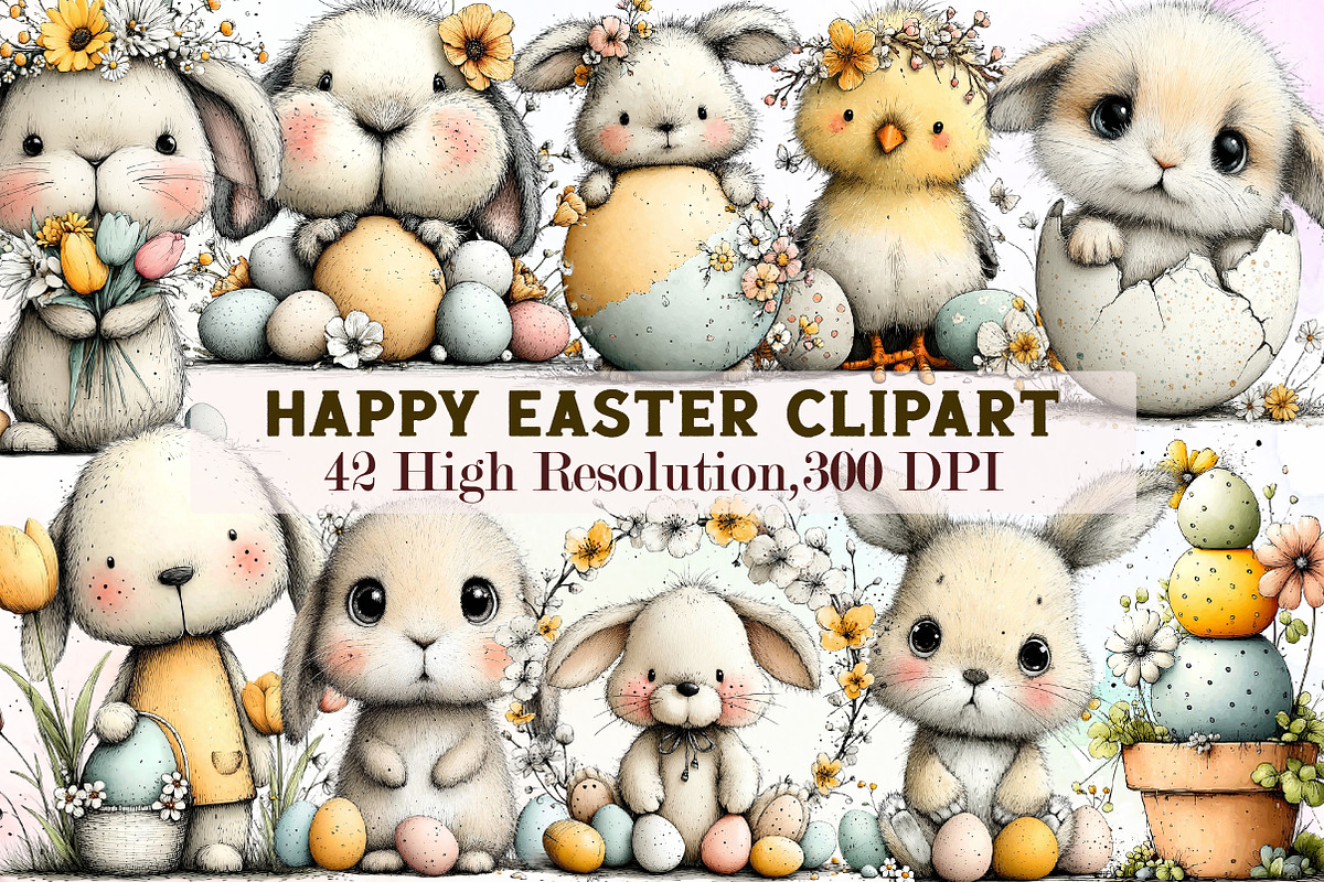 Whimsical Happy Easter Clipart, an Illustration by Sublimation Artist (Photo 1 of 7)
