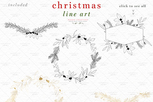 Christmas Line Art Wreath Leaves