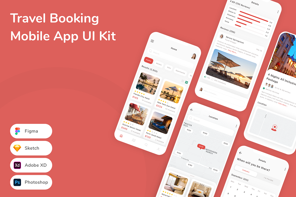 Travel Booking Mobile App UI Kit, an UI Kit Template by Betush
