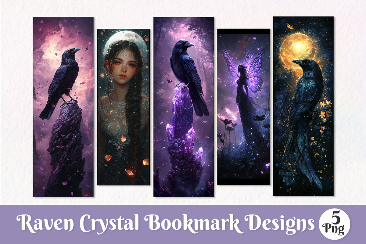 Raven Crystal Bookmark Designs, an Illustration by Dream Creation