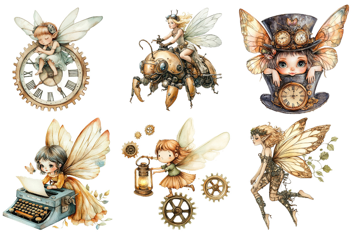 Steampunk Fairy Clipart PNG, an Illustration by Watercolor design (Photo 5 of 5)
