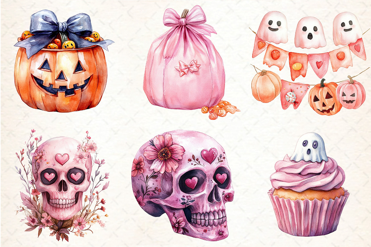 Cute Pink Halloween Clipart, an Illustration by DreamCafeArt (Photo 3 of 5)