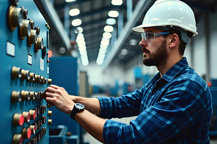 Technician working on industrial con, an Industrial Photo by Perpis