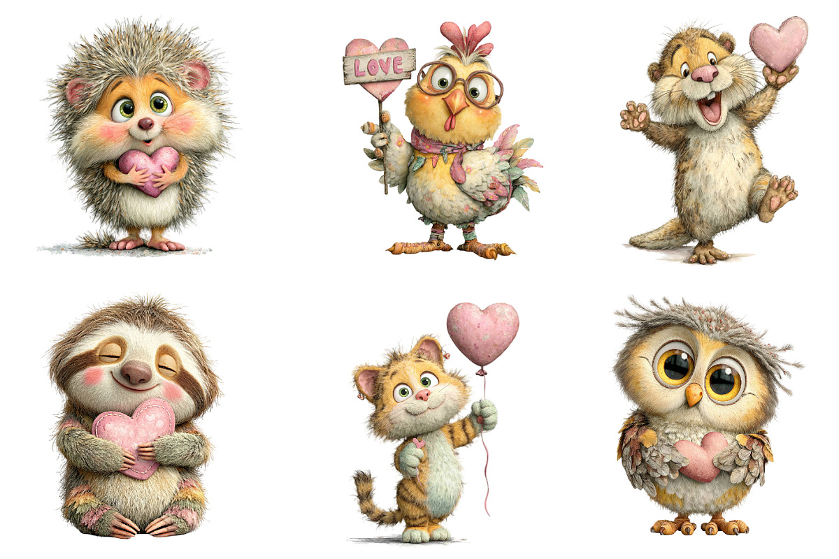 Valentine Whimsical Animals Clipart, an Illustration by Dream Creation (Photo 2 of 7)