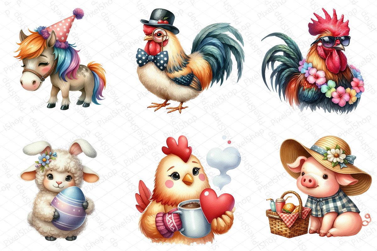 Funny Farm Animal Clipart Bundle, an Illustration by DreamPrint404 (Photo 2 of 6)