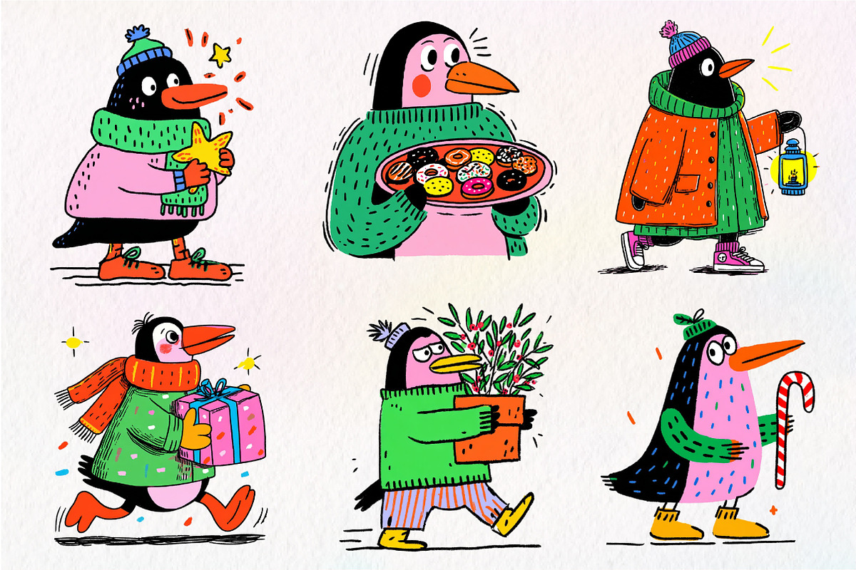 Hand-Drawn Christmas Penguin Clipart, an Illustration by Dream Creation (Photo 6 of 7)