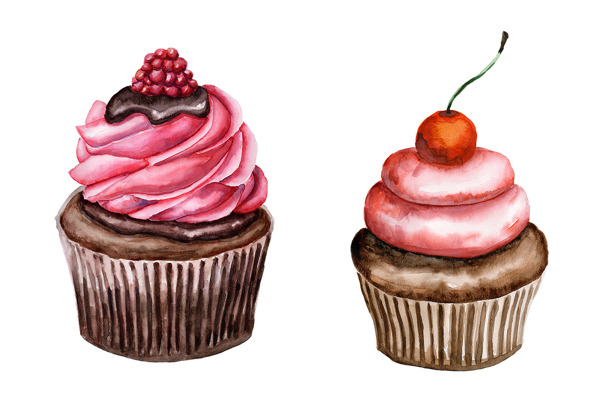 Set of watercolor cupcakes, a Food Illustration by Olha's watercolor (Photo 5 of 7)