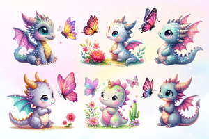 Cute Dragon With Butterfly Clipart