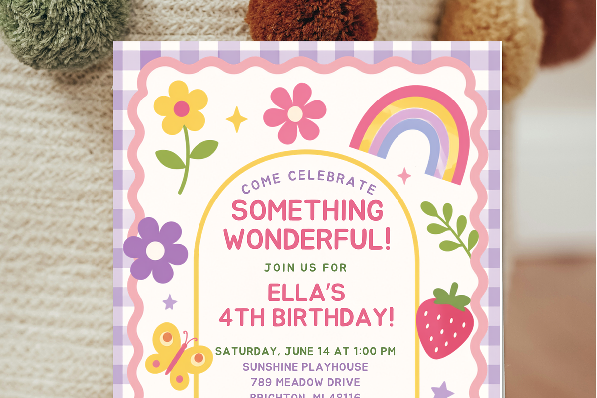 Retro Rainbow Girls Birthday Invite, an Invitation Template by heynomi (Photo 6 of 20)