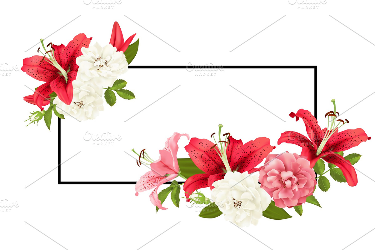 rose and lily wedding invittion. vector card., a Decorative Illustration by irska