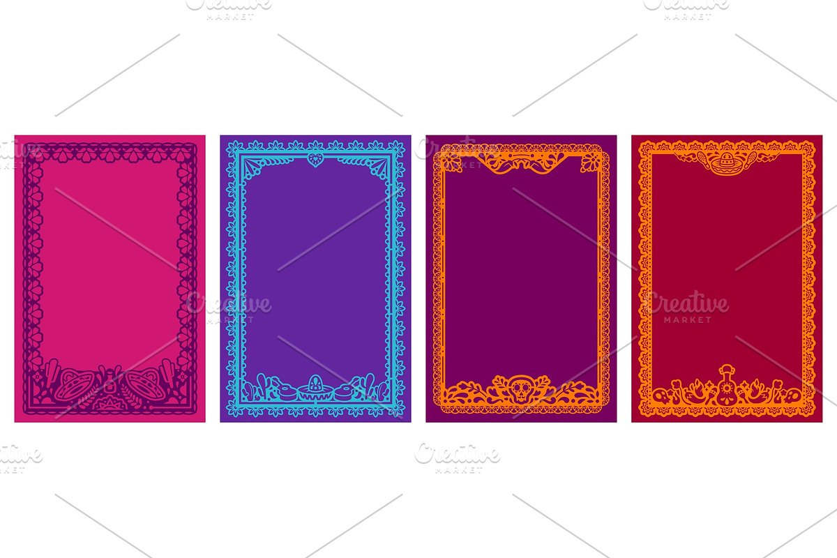 Mexican papel picado border frames, a Decorative Illustration by Seavector Studio (Photo 3 of 3)