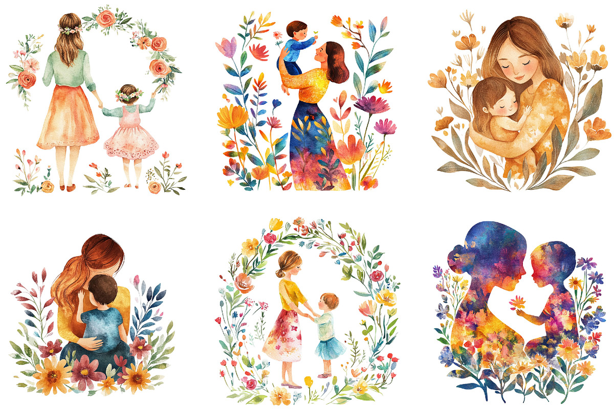 Watercolor Mother’s Day Clipart, an Illustration by Designking (Photo 3 of 5)