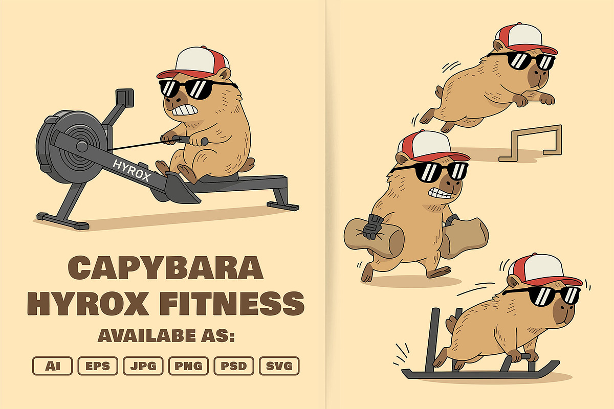 Capybara Hyrox Fitness Gym Workout, a Sport Illustration by Partikusi Design (Photo 1 of 5)