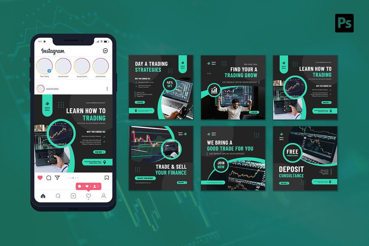 Stock Trading Instagram Post, a Social Media Template by CavenArt (Photo 3 of 5)