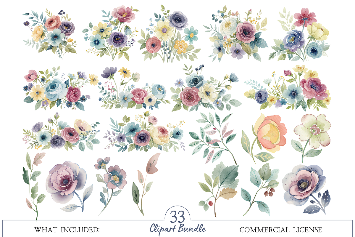 Pastel Wildflower Clipart Bundle, an Illustration by MockupWizard (Photo 2 of 5)