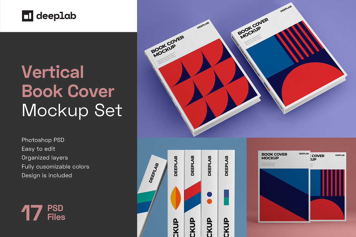 Vertical Book Hardcover Mockup Set, a Print Template by Deeplab (Photo 1 of 20)