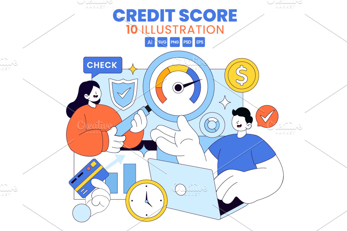 10 Credit Score Vector Illustration, a Finance Illustration by denayunebgt (Photo 1 of 4)