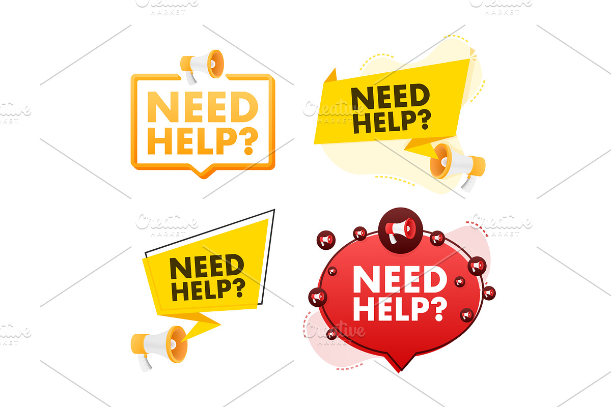 Megaphone label set with text need, an Illustration by DG-Market